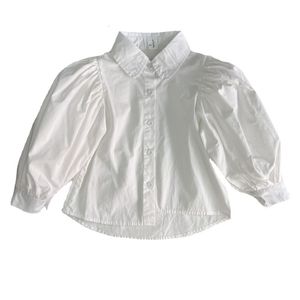 Koszulki dla dzieci solidna kolorowa koszula dziewczyna bawełniana bąbelkowa koszula z lalki biała bluzka 230317