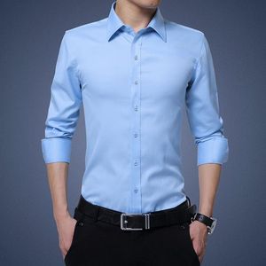 Camisas de vestido masculinas de manga longa Slim Fit No Iron Autumn Business Business Brand Formal Rous Male Shirt M-5xl