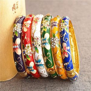 Bangle Butterfly Flower Chinese Cloisonne Rhinestone Högkvalitativ Emalj damer Hårt armband Färgglada modesmycken gåvor