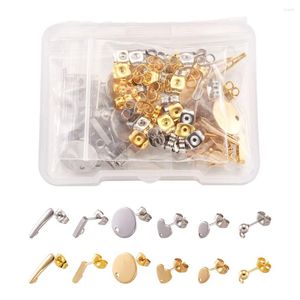 Stud Earrings 48pcs 6 Styles Stainless Steel Earring Post Rectangle Bar Teardrop Heart Ball With Back For Jewelry Making
