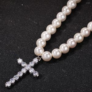 Pendant Necklaces 2023 Hip Hop Cross 8-10mm Pearl Necklace Fashion Out Men Women Jewelry Gifts