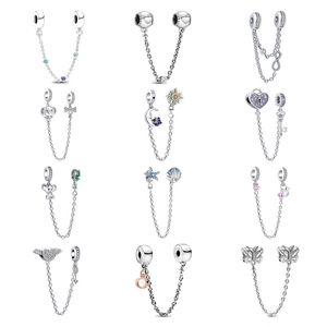 925 Silver Fit Pandora Original Charms Diy Pendant Women Armband Pärlor Amulet Love Angel Wings Cat and Dog Safety Chain