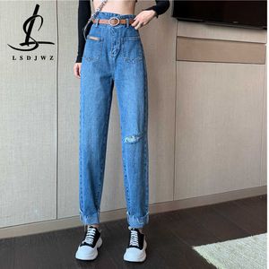 Dżinsy damskie Blue Dżinsy Kobieta Wysokiej talii Rubted Dżinsy Women 2022 Y2K Harem Pants Women Korean Fashion Vintage Ubrania Streetwear Women's L230316