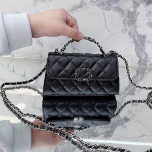 French Women Messenger Vanity Black Bag With Top Handle Tote Aged Silver Metal Hardware Matelasse Chain Crossbody Shoulder Cosmetic Case Designer Hnadbag 15CM/18CM