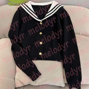 Women Knitted Cardigan Long Sleeve Short Sweater Letter Print Sailor Collar Thin Sweaters Coat