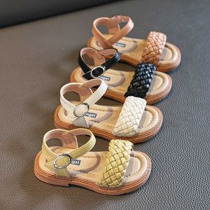 Sandaler Dome Cameras Kids Summer Student Flats Little Girls Fashion Sandals Princess Dress Party Weave Soft Sole School Girl Roman Shoes G02194 Z0331