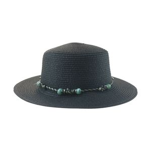 Beach Hat Summer Women's Hat Hats for Women Straw Chain Band Casual Flat Top Khaki Black White Sun Hat New