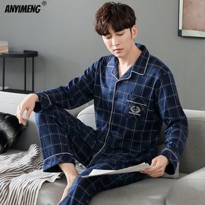 Men's Sleepwear Gentleman Soft Cotton Pajamas Set Mens Lounge Wear Autumn Winter Business Men Nightwear Leisure Cardigan Sleepwear for Man 230317