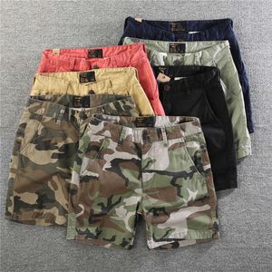 Mäns shorts 100% bomull sommar militär kamouflage last shorts män streetwear vintage rak avslappnad halv längd ren korta homme byxor g230316