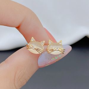 AFSHOR Exquisite Opal Cute Animals Charm Stud Earrings for Women Rhinestone Lovely Delicate Cat Earrings Girls Trend Party Ear Stud Jewelry