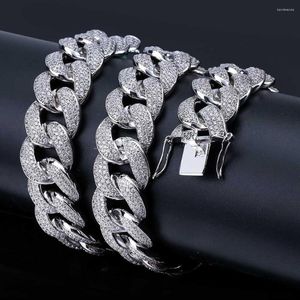 Correntes 18mm Big Wide Full completo cz pedra pavimentada pavimentada bling redonda curva cubana Miami Link Chain colars for Men Hip Hop Rapper Jewelry