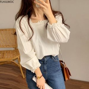 Women's Blouses Shirts Womens Spring Autumn Long Sleeve Cute Preppy Style Casual Loose Tops Solid Color Basic Wear White Shirts Blouses O1518 230317