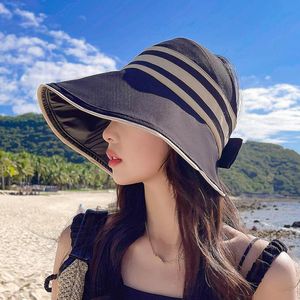 Wide Brim Hats Summer For Women Sunscreen Foldable Empty Top Outdoor Sun Hat Female Big Beach Cap Floppy Gorro SpringWide