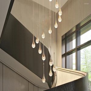 Hängslampor Crystal Stair Light Chandeliers tak modern duplex villa inomhuslampa vardagsrum restaurangutställning hall