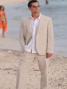 Men's Suits Latest Coat Pant Designs Champagne Beige Linen Men For Wedding Summer Casual Groom Man Beach Party Prom