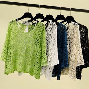 Blusas femininas soltas vintage floral hollow out crochet summer lace blusa feminina camisa tops e Sexy Ladies 2 peças Conjunto 2023