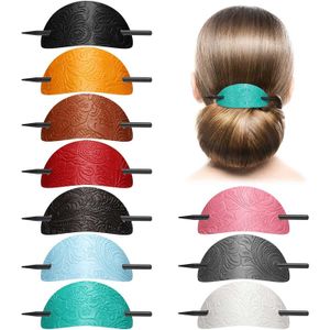 Leather Hair Clip with Stick Faux Leather Hair Barrette Hair Tie Leather and Stick Hair Slide Oval Shape Hair Pins Ponytail Holders