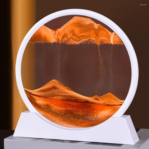 装飾的な置物3Dガラスの動く砂の芸術クリエイティブサンドスケープモーションディスプレイ流れるようなフレーム砂時計の砂時計ギフトのための砂時計