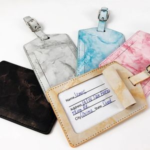 Travel Luggage Bag Label Boarding Tag Men Women PU Leather Marble Pattern Suitcase Identifier Baggage Name ID Address Holder