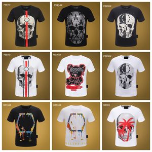 Novas camisetas masculinas femininas de grife, camisetas masculinas de alta qualidade, camisetas casuais de manga curta, luxuosas, hip hop, streetwear, camisetas com caveira de strass #CH39.