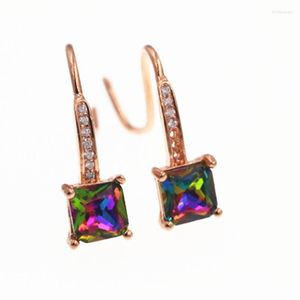 Kolczyki stadniskie Modna jakość Multi Square Crystal Studs wypełniona różowo złotem 925 srebrny srebrny mała imprezy biżuteria kobiety