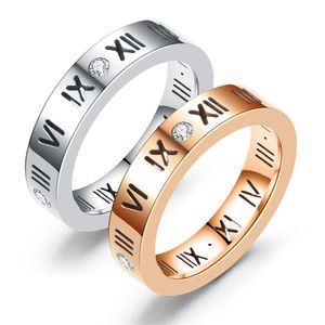 Voleaf Roman Numeral Rings for Women Zircon Stainless Steel Fashion Gold Plated Couple Jewelry VRG110