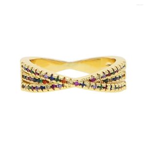 Fedi nuziali Taglia USA 6 7 8 Oro Multi Color Cubic Zirconia Carino Bella Papillon Criss Cross Donna Pinky Finger Ring Fashion