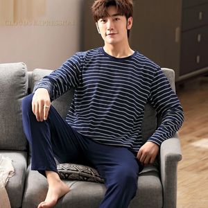 Męska odzież sutowa plus 4xl wiosenna dzianina bawełniana granatowa nocna garnitury Pajama Męskie Zestawy piżamowe Męskie sleep Lounge Męska odzież śpiąca piżama moda 230317