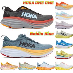 Botas de motocicleta novos tênis de corrida Hoka One Bondi 8 Clifton 8 Moda clássica Ambar Amarelo Antracito Castlero Castlero Lilac Mármore Pintura Seeweed Brown Men