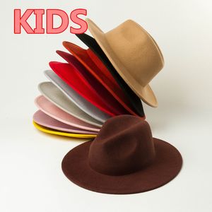 Wide Brim Hats Bucket Hats 09-hh9009 winter wool solid kids 53cm head size children fedoras cap KIDS jazz panama hat 230317