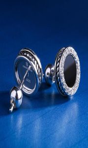 White Gold Stud Earring for Men Black Onyx Inlaid Round Earring Hip Hop Jewelry Punk Earrings5303454