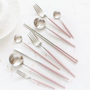 Yemek takımı setleri Kore Royal Pink Sofra Takımı Paslanmaz Çelik Çatal Teşhis Seti Akşam Yemeği S Poon Fork Western Düğün Taşınabilir