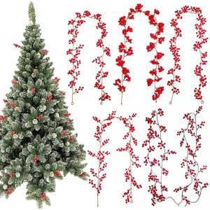 Decorative Flowers Year Xmas Tree Wedding Ornament Po Props Christmas Garland DIY Hanging Wreath Red Berry Vine Artificial Plants