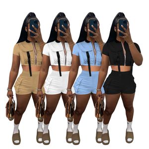 TRABALHO DE TRABALHO DE ATHULESALEWOMEN Duas peças conjuntos de shorts sólidos zíper tanques de jaqueta curta tops femme streetwear roupas de verão casuais Esigner 9490