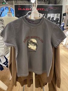 女性用TシャツイーグルグラフィックグレーTシャツ女性サマーストリートウェアOネックソフトコットンショートスリーブTシャツ女性クラシックプリントティートップY2K 230317