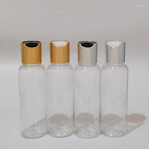 収納ボトル30pcs 100mlシルバーゴールドディスクトップキャップクリアボトル空のプラスチックペットローション旅行サイズシャンプー