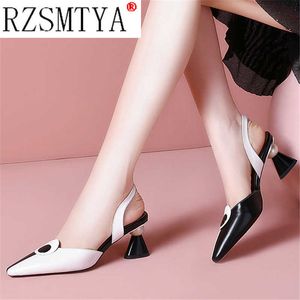 Sandália New Pointed Women Sandals 2023 Spring Summer Mid Heel Hollow Shoes Moda Feminina Obuv Zapatos Mujer Tamanho 41 230302