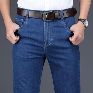 Mäns jeans faller solid färg Löst rakben affärsformella casual pants klassiska högmästare stretch smala byxor