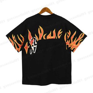 Erkekler Siyah Alev Harf Logo Baskı T Shirt Casual Tasarımcı Gömlek Kısa Kollu Tshirt Moda Yaz Yuvarlak Yaka T-shirt Lüks Unisex Tees Emici