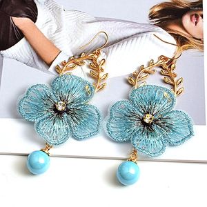 Dangle Earrings 2023 Fashion Lace Flower Pearl Rhinestone Delicate And Elegant Metal Hanging Women's Wedding Party Jewelry