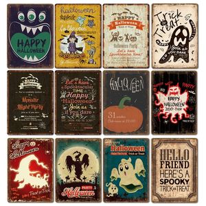 Halloween Decor Metal Painting Plaques Kitchen Home Garage Wall Tin Sign Vintage Art Metal Signs Trick Or Treat Pumpkin Plate Poster 30X20cm W03