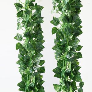 Fiori decorativi 200CM Piante artificiali Rattan Creeper Foglia verde Lvy Ghirlanda per la decorazione domestica di nozze Fai da te Appeso fogliame finto