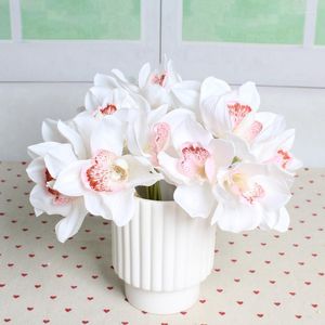 Decorative Flowers Artificial Orchid Bouquet Short Branch Real Feel DIY Wedding Bride Hand Flower Home Table Decoration Party Holiday Gift