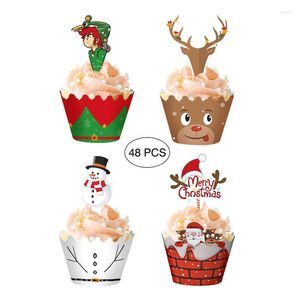 Festive Supplies 24/48pcs Christmas Paper Cupcake Wrapper Year Birthday Party Cake Decorations Tools Santa Claus Topper