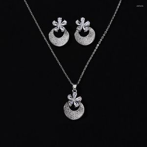 Necklace Earrings Set HADIYANA Romance Flower Shaped Women Wedding Bridal And CN245 Parure Bijoux Femme Mariage