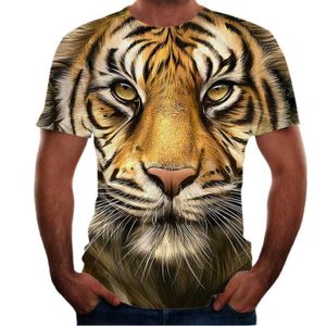 Camiseta masculina nova impressão animal t-shirt 3d Tigre de manga curta de manga masculina Camiseta leão casual novo lobo cão masculino