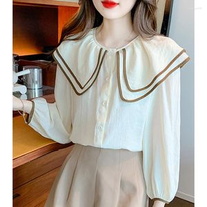 Women's Blouses Elegant Sweet Women Blouse Fashion 2023 Big Doll Collar Long Sleeve Office Lady Tops Buttons Blusas Woman Shirts 24569