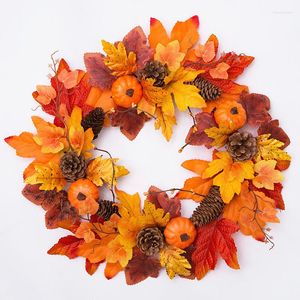 Fiori decorativi Halloween Ghirlanda autunnale Simulazione Girasole Zucca Bacca Porta Appeso Festa del raccolto Ghirlanda in rattan Ringraziamento