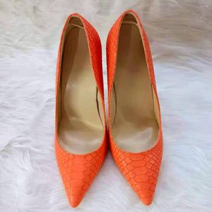 Платье обувь PDEP ручной работы из искусственной кожи апельсиновая змея Женщины Сексуальные стилевые каблуки Высокий каблук