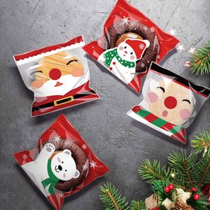 Gift Wrap 100pcs Christmas Candy Cookie Plastic Bags Self-Adhesive Biscuit Snack Baking Packaging Bag Navidad Year Party Supplies